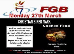 FGB Rotherham - dinner, with speaker Mark